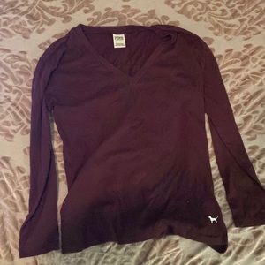 Pink Long Sleeve V Neck Top